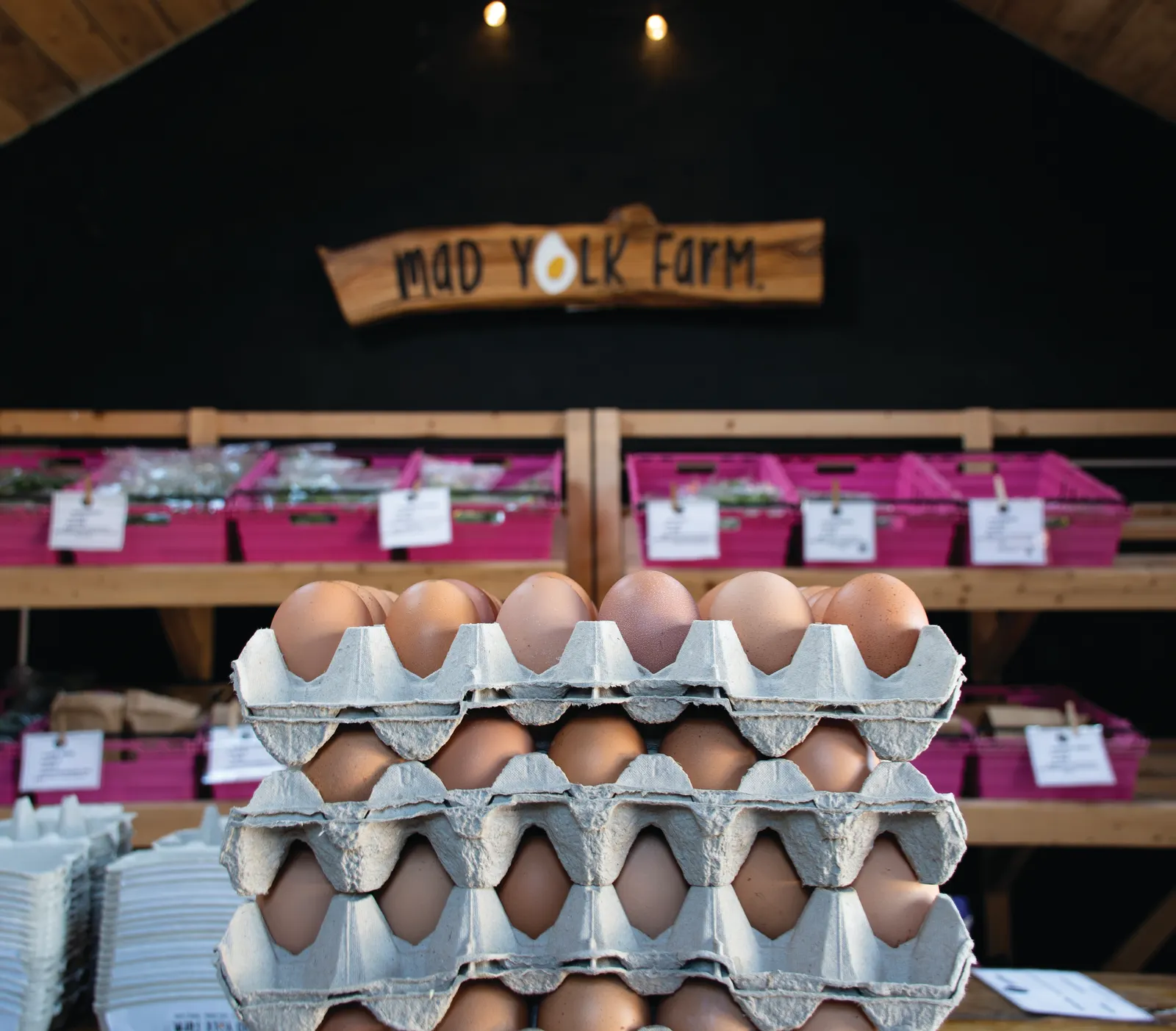 The Mad Yolk Farm honesty shop stocked with pasture-raised eggs