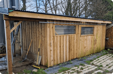 Custom hand-built sauna construction at Mad Yolk Farm