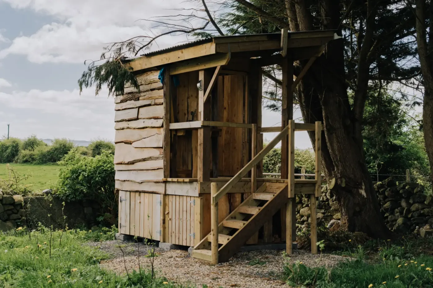 Custom hand-built sauna construction at Mad Yolk Farm