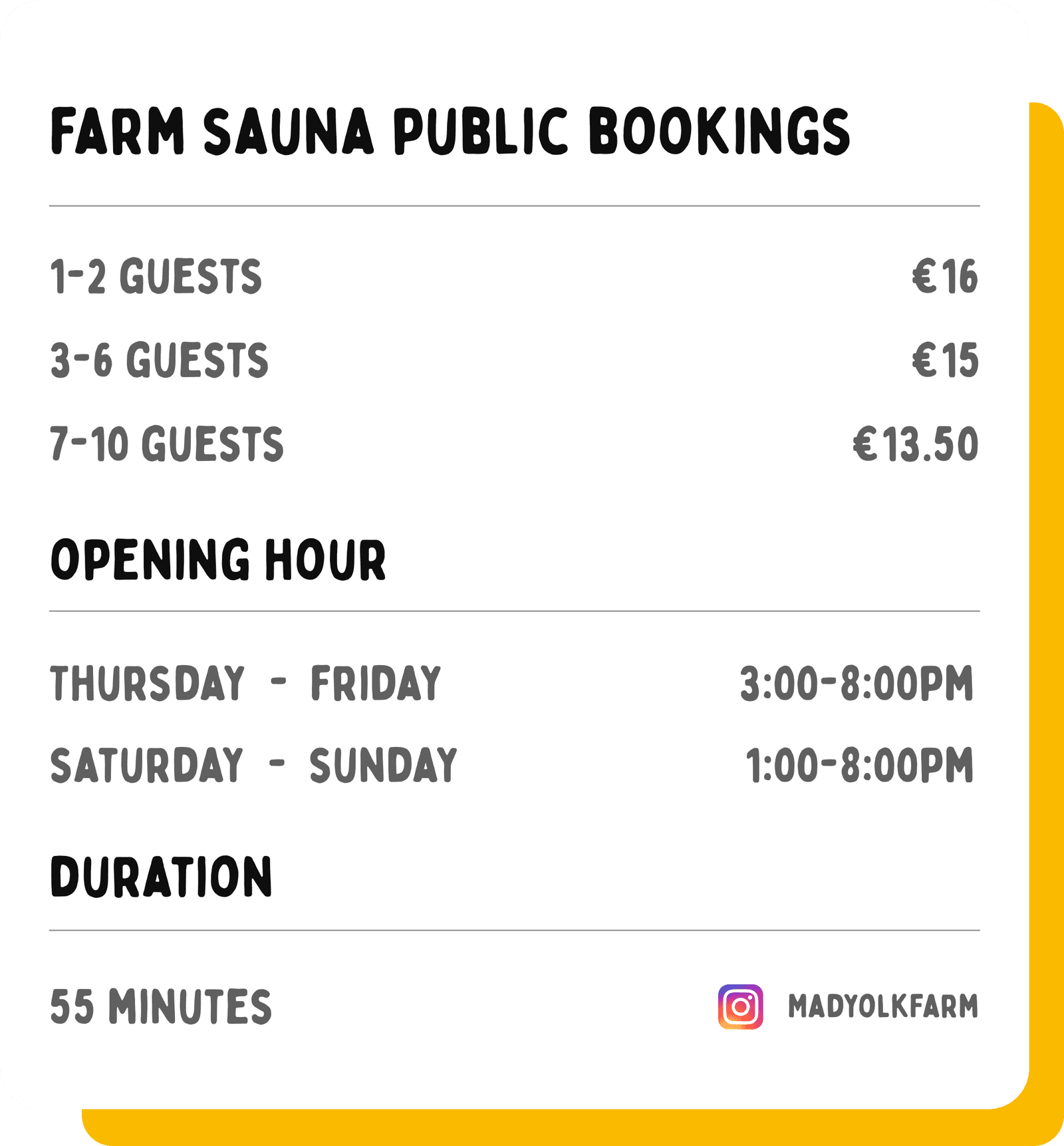 Silent Sauna at Mad Yolk Farm — Every Saturday and Sunday, 4pm - 5pm