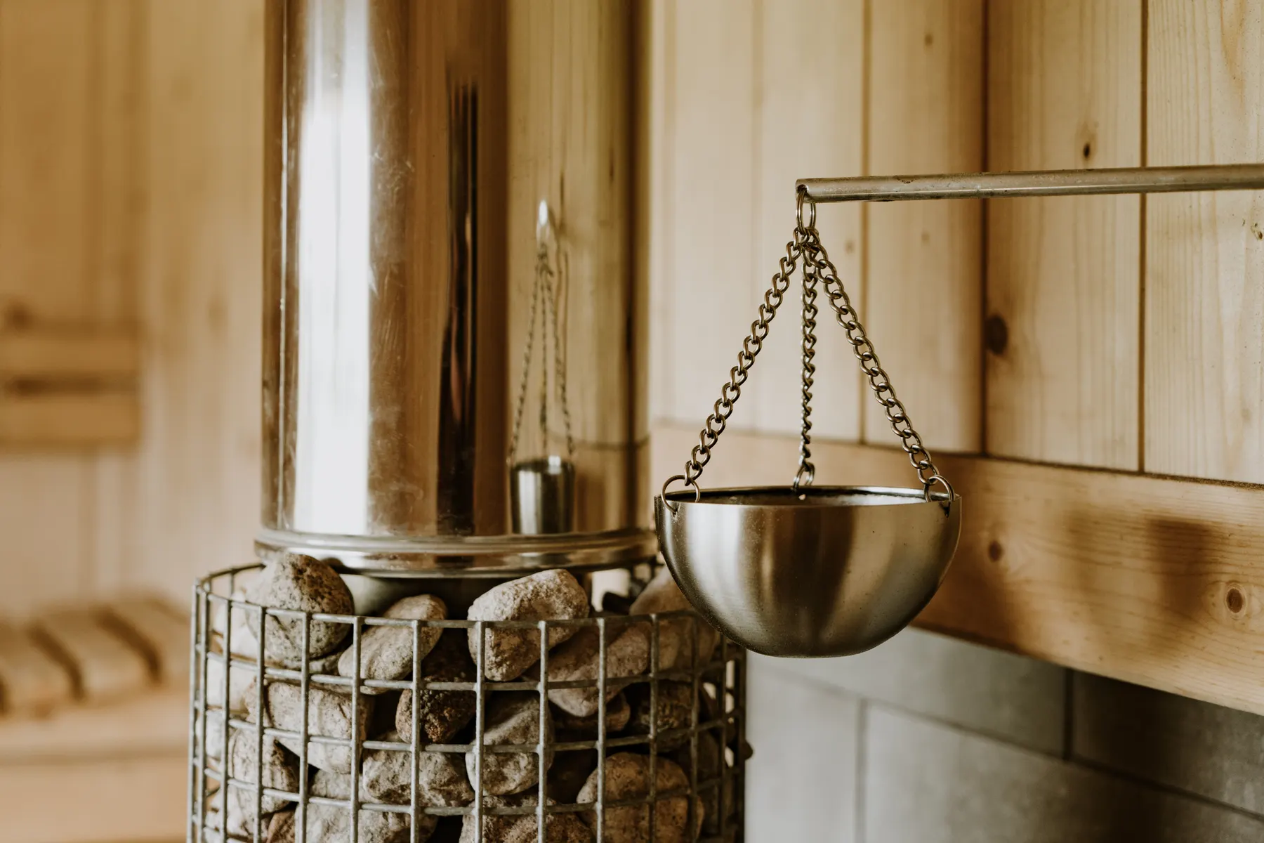 The wood-fired stove inside the Mad Yolk Farm sauna